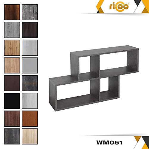 RICOO WM051-BG Estantería Pared 100x53x20cm Estante Colgante Mueble almacenaje Flotante Muebles hogar Almacenamiento Libros Madera Gris