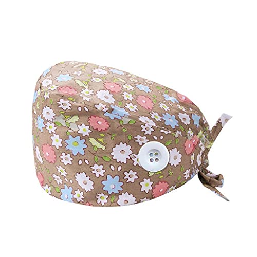 riou Gorro Quirúrgico para Hombres y Mujeres Botón Flor Corbata Algodón Gorro Quirofano Reutilizable Gorro de Cirugía para Pelo Largo Corto Gorro de Trabajo