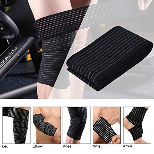 Rodillera de Compresión, Rodillera Deportivo Vendaje Soporte de Rodilla Ajustable Protector de Rodilla Alta Elasticidad Pierna de Muslo Rodillera de Envoltura Compresión Wrap Band Negro