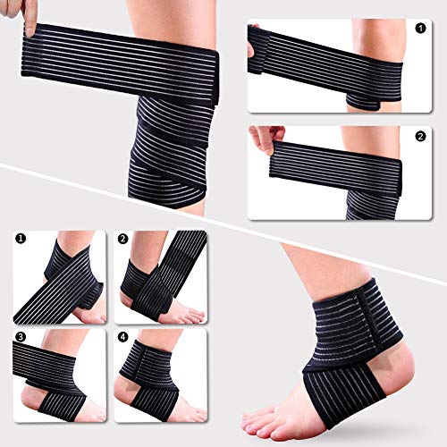 Rodillera de Compresión, Rodillera Deportivo Vendaje Soporte de Rodilla Ajustable Protector de Rodilla Alta Elasticidad Pierna de Muslo Rodillera de Envoltura Compresión Wrap Band Negro