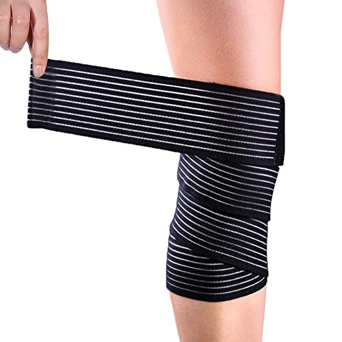 Rodillera de Compresión, Rodillera Deportivo Vendaje Soporte de Rodilla Ajustable Protector de Rodilla Alta Elasticidad Pierna de Muslo Rodillera de Envoltura Compresión Wrap Band Negro