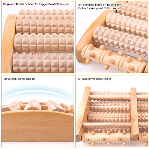 Rodillo de masaje para pies, reflexología, para fascitis plantar, alivio del dolor, calambres, edemas, para el hogar y la oficina (de madera)