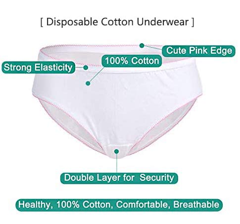 Ropa interior desechable para mujer WoodyKnows - Calzoncillos de algodón 100% para viajes de maternidad menstruación, envueltos individualmente (Talle Bajo, L)