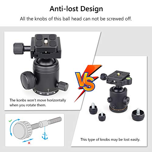 Rótula para Trípode, NB36 Cabeza panorámica de Metal CNC, Bola de 36 mm de diámetro, Tornillo de 1/4", Orificio de 3/8" para trípode y videocámara cámara DSLR, Carga máxima de 33 lb/15 kg