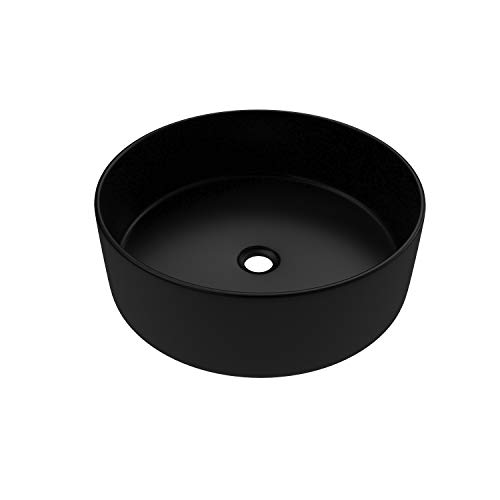 ROUNDY DARK - Lavabo redondo de cerámica, diámetro 36 cm, altura 11,5 cm