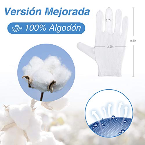 Rovtop 10 Pares Guantes de Tela - Guantes Hidratantes Blancos para Inspeccionar Joyas, Humectantes para Manos Secas y Trabajo Diario（XL, 9.8 Pulgadas）