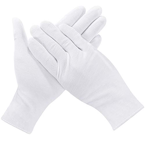 Rovtop 10 Pares Guantes de Tela - Guantes Hidratantes Blancos para Inspeccionar Joyas, Humectantes para Manos Secas y Trabajo Diario（XL, 9.8 Pulgadas）