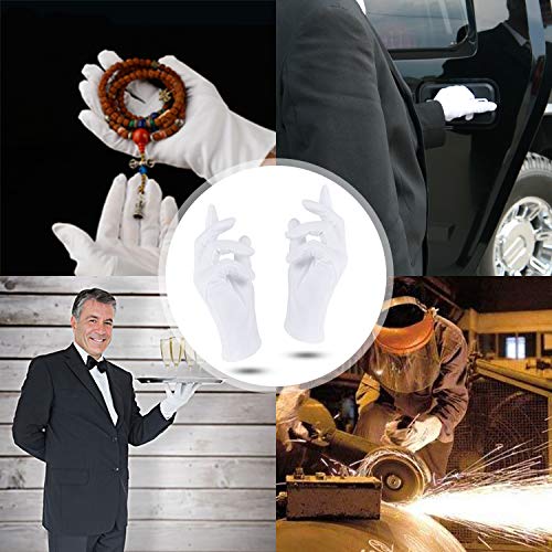 Rovtop 10 Pares Guantes de Tela - Guantes Hidratantes Blancos para Inspeccionar Joyas, Humectantes para Manos Secas y Trabajo Diario（XL, 9.8 Pulgadas）