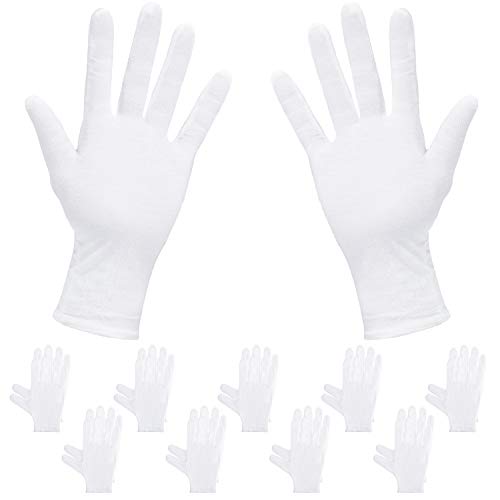 Rovtop 10 Pares Guantes de Tela - Guantes Hidratantes Blancos para Inspeccionar Joyas, Humectantes para Manos Secas y Trabajo Diario（XL, 9.8 Pulgadas）