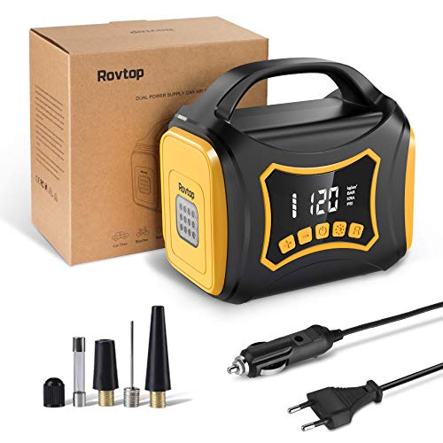 Rovtop Inflador Ruedas Coche, Compresor Aire Coche de Doble Potencia de 220v, Compresor Aire Portatil de Aire Portátil Adecuado para Automóviles, Bicicletas, Automóviles y SUV de Tamaño Mediano.