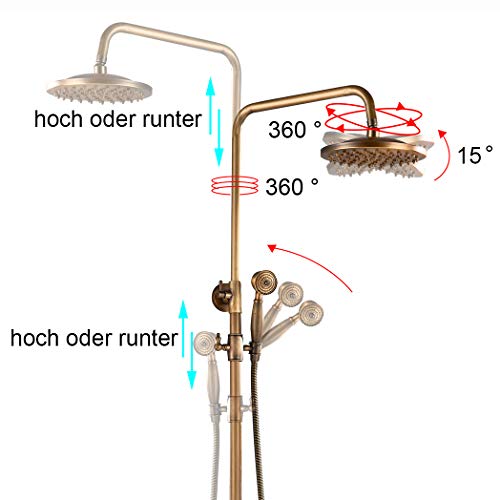 Rozin Sistema de ducha retro con alcachofa de mano, bañera, caño antiguo, sistema de ducha de latón, altura ajustable, 80 ~ 120 cm