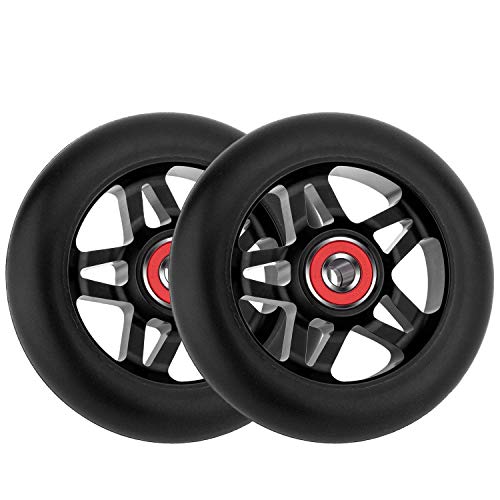 Ruedas de Repuesto Para Scooter de 24 mm x 100 mm con Rodamientos ABEC 7, Ruedas de Scooter 88A con Buen Agarre Para Niños Adultos, 2 Piezas, Color Negro