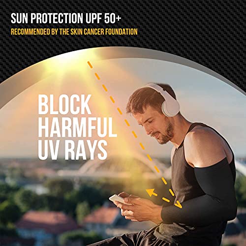 Ruiuzioong Mangas para brazos para hombres y mujeres, protección solar, compresión UPF 50, baloncesto, correr (1 par negro)