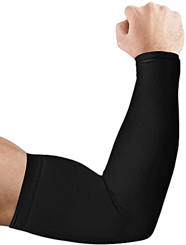 Ruiuzioong Mangas para brazos para hombres y mujeres, protección solar, compresión UPF 50, baloncesto, correr (1 par negro)