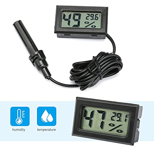 RUIZHI 2 Pack Termómetro Digital Higrómetro, 2-en-1 LCD Medidor de Temperatura y Humedad con Sonda Externa para Incubadoras, Tanque de Reptiles, Acuario