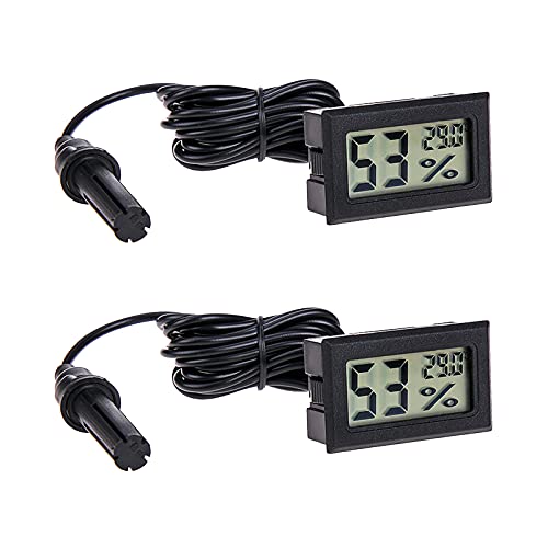 RUIZHI 2 Pack Termómetro Digital Higrómetro, 2-en-1 LCD Medidor de Temperatura y Humedad con Sonda Externa para Incubadoras, Tanque de Reptiles, Acuario