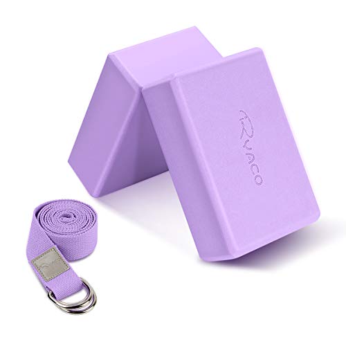 RYACO Juego de 2 Bloques de Yoga Con Correa de Yoga, Espuma de Eva Antideslizante de Alta Densidad, con Soporte para el Bloque de Yoga, para Yoga, Pilates, Ejercicio, Entrenamiento, Fitness y Gimnasio