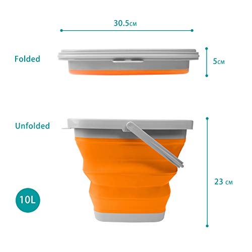 RYHX Cubo De Agua De Silicona Plegable De 10L, Cubo Multifuncional, Cuadrado, Cubo Para Limpiar En Casa, Contenedor De Agua PortáTil, Camping, Pesca, Lavado De Autos, Cocina（Naranja ）