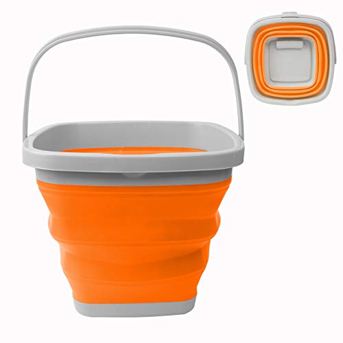 RYHX Cubo De Agua De Silicona Plegable De 10L, Cubo Multifuncional, Cuadrado, Cubo Para Limpiar En Casa, Contenedor De Agua PortáTil, Camping, Pesca, Lavado De Autos, Cocina（Naranja ）