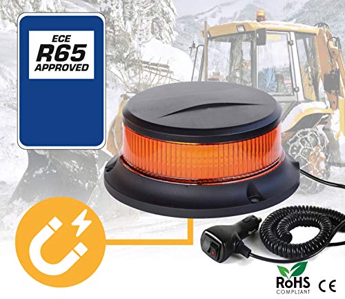 Ryme Automotive - Rotativo LED Homologado R65, Ambar Señalización Advertencia, Alta Visibilidad, Luz Emergencia Tractor, vehículo Agrícola, Grúa, transporte Especial, Homologado R65