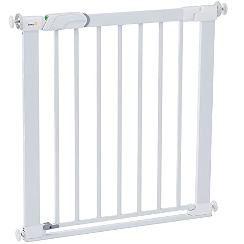 Safety 1st Flat Step Barrera escalera para bebés, niños y perros, Puerta de seguridad con Barra inferior muy delgada reduce el riesgo de tropiezos, color blanco