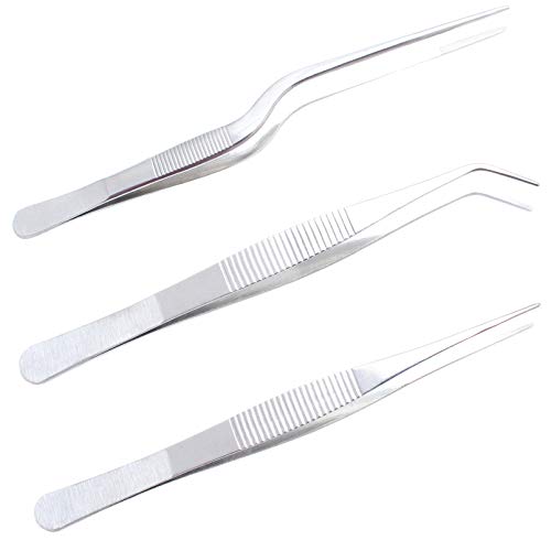 saizone 3 Pinzas Cocina Pequeñas,Pinzas Cocina Acero Inoxidable,Pinzas de Barbacoa,Pinzas para Carne,Pinzas Rectas, Pinzas Curvas,Pinzas de 16 cm / 6 Pulgadas