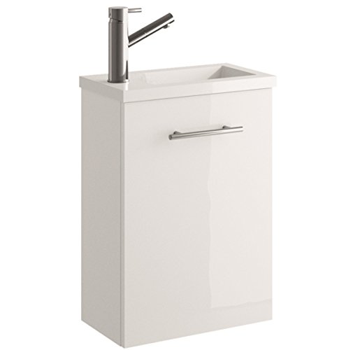 Salgar Bath Mini Mueble lavamanos de baño, suspendido, con 1 Puerta de Cierre amortiguado, Madera, Brillo Lacado-Blanco, 39x21.8x54 cm