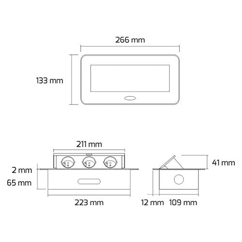 Salida de enchufe retráctil de 3 vías - moldeado por inyección de aluminio - con apertura suave - listo para la conexión con cable de 3m a prueba de golpes