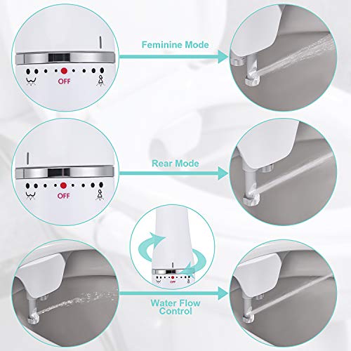 SAMODRA Bidé extrafino, no eléctrico, para bidé, con doble boquilla, ahorro de papel, fácil control, para inodoro, ducha o taharet, color blanco