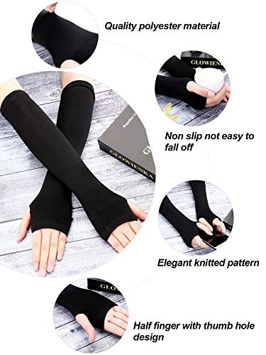 SATINIOR 4 Pares de Guantes Largos sin Dedos Guantes hasta Codo con Agujero de Pulgar Calentadores de Brazo para Mujeres (Conjunto de Colores 2)