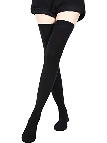 SATINIOR Calcetines Hasta la rodilla Extra Largos Medias Altas Hasta el Muslo Medias de arranque de Punto para Mujeres (Negro)