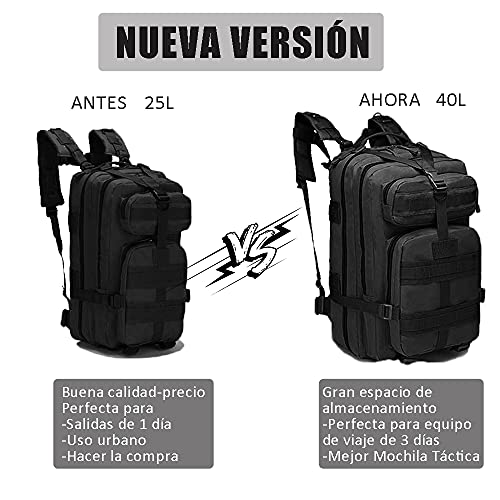 Satohom Mochila Táctica Militar Hombre 40L Macuto Táctico Impermeable Bolso Asalto Unisex Durable Viaje Mochila Molle Tela Oxford Bolsa Mujer para Deporte Al Aire Libre Senderismo Montañismo Ciclismo