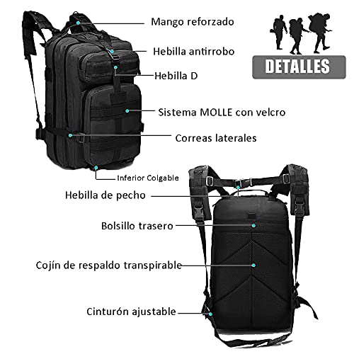 Satohom Mochila Táctica Militar Hombre 40L Macuto Táctico Impermeable Bolso Asalto Unisex Durable Viaje Mochila Molle Tela Oxford Bolsa Mujer para Deporte Al Aire Libre Senderismo Montañismo Ciclismo