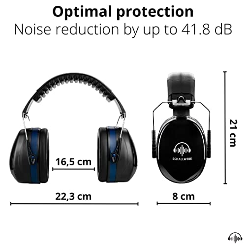 SCHALLWERK ® Work+ auriculares aislantes ruido – orejeras de tamaño ajustable – amortigua el ruido y protege el oído – ideal en el trabajo – protección auditiva laboral