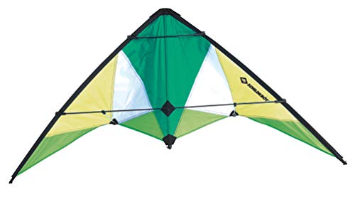 Schildkröt-Lenkdrache Stunt Kite 133, Cometa Acrobática de Dos Líneas, 10 años, 60x133cm, Incl. Cordones de Poliéster de 25 KP, 2x30m en Bobinadora, Escala Beaufort 3-5, 970430, Color Verde