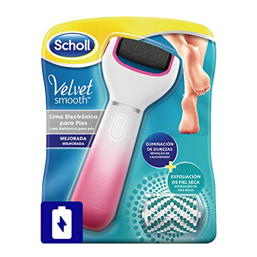 Scholl Lima Eléctrica Durezas Pies Velvet Smooth con Cabezal Exfoliante para Pies y Piernas Secas, Color Rosa