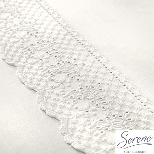 Serene 'Renacimiento' Bordado Encaje Juego de Funda nórdica para Cama Individual, Color Blanco, Blanco, Matrimonio Grande