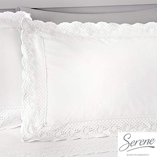 Serene 'Renacimiento' Bordado Encaje Juego de Funda nórdica para Cama Individual, Color Blanco, Blanco, Matrimonio Grande