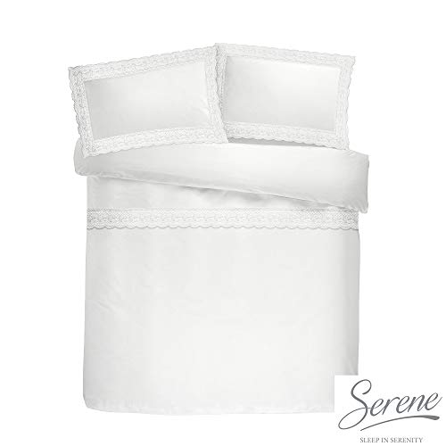 Serene 'Renacimiento' Bordado Encaje Juego de Funda nórdica para Cama Individual, Color Blanco, Blanco, Matrimonio Grande