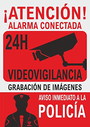 Seribas Señal Videovigilancia Alarma Conectada, Cartel de PVC Rígido 0,7 mm A4 21 x 30 cm Tinta y Material Resistente Interiores y Exteriores