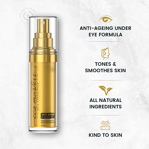 Sérum Contorno de Ojos Antiarrugas 30ml - Sérum de Ácido Hialurónico, Colágeno, Vitamina E y Q10, Para Líneas de Expresión, Arrugas, Bolsas y Ojeras, Sérum Antiedad y Hidratante Antiarrugas