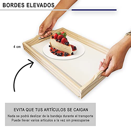 SET 3 Bandejas para servir comida de madera natural rectangular. Bandeja perfecta para desayuno en cama, cocina o sofa.