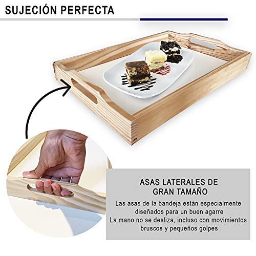 SET 3 Bandejas para servir comida de madera natural rectangular. Bandeja perfecta para desayuno en cama, cocina o sofa.