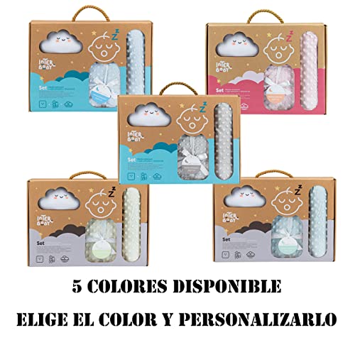 Set 3 pcs, Manta de bebé + Cojin antivuelco + Lampara LED, Personalizado con su Nombre Bordado, Manta para recién Nacidos.