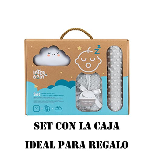 Set 3 pcs, Manta de bebé + Cojin antivuelco + Lampara LED, Personalizado con su Nombre Bordado, Manta para recién Nacidos.