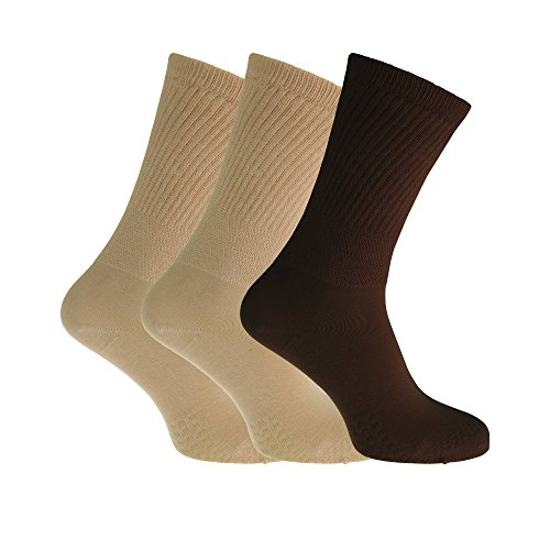 Severyn Calcetines extra anchos cómodos para diabéticos para mujer (3 pares) (37-42 EU) (Marrón/beige)