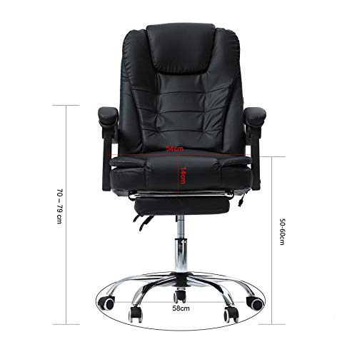 Sfeomi Silla de Oficina con Masaje Capacidad de 130kg Silla de Escritorio con Reposapiés Silla Reclinable de Cuero de PU Silla Ergonómica para Juegos (con Reposapiés)