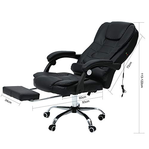 Sfeomi Silla de Oficina con Masaje Capacidad de 130kg Silla de Escritorio con Reposapiés Silla Reclinable de Cuero de PU Silla Ergonómica para Juegos (con Reposapiés)