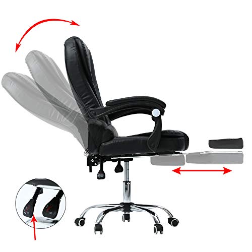 Sfeomi Silla de Oficina con Masaje Capacidad de 130kg Silla de Escritorio con Reposapiés Silla Reclinable de Cuero de PU Silla Ergonómica para Juegos (con Reposapiés)