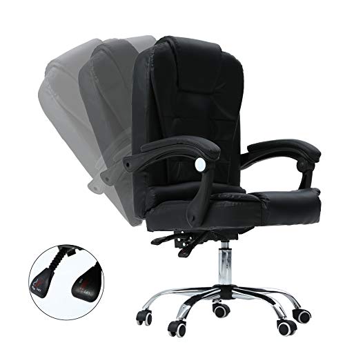 Sfeomi Silla de Oficina con Masaje Capacidad de 130kg Silla de Escritorio con Respaldo Silla Reclinable de Cuero de PU Silla Ergonómica para Juegos (Sin Reposapiés)